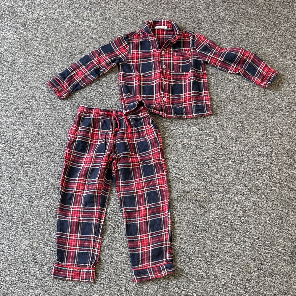Plaid Kids Pajama Set - Navy and Red